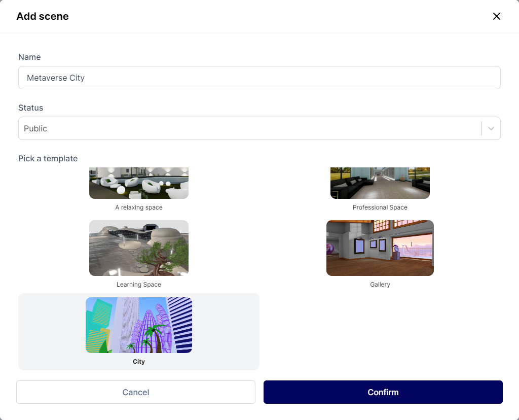 Mext metaverse Dashboard Features Scene Management